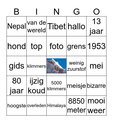 Mount Everest Bingo Card