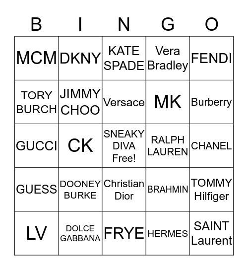 Purse Bingo  Bingo Card