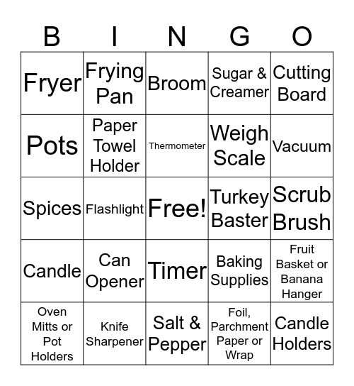 Wedding Gift BINGO! Bingo Card