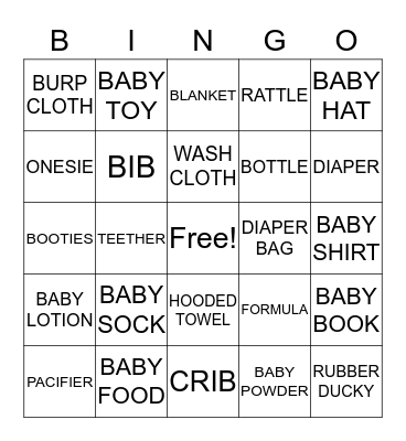 Baby Bingo Card