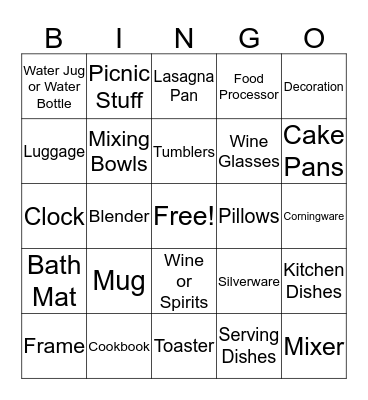 Wedding Gift Bingo Card