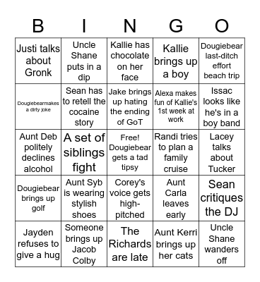 Wedding Reception Bingo Card