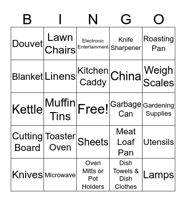 Wedding Gift Bingo Card