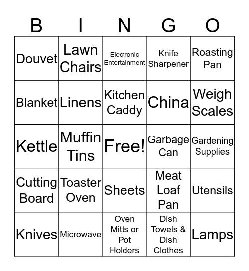 Wedding Gift Bingo Card