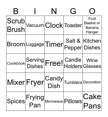 Wedding Gift Bingo Card