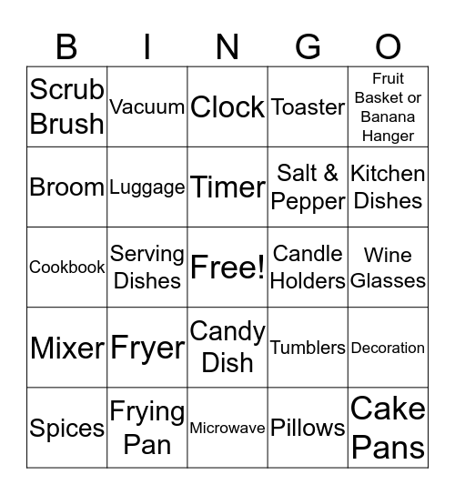 Wedding Gift Bingo Card