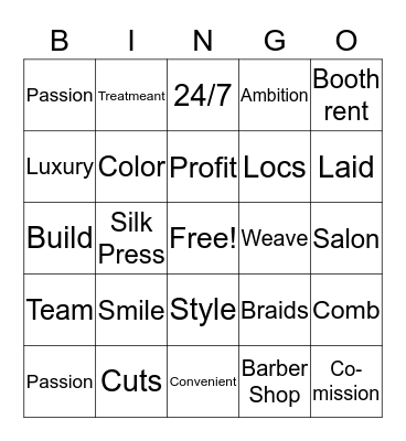 Hair TYME BINGO Card
