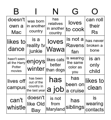 Brother Bingo Card