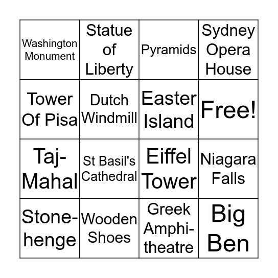 The world Bingo Card
