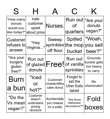 Sugar Shack Bingo Card