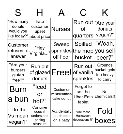 Sugar Shack Bingo Card
