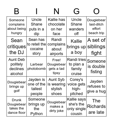 Wedding Reception Bingo Card