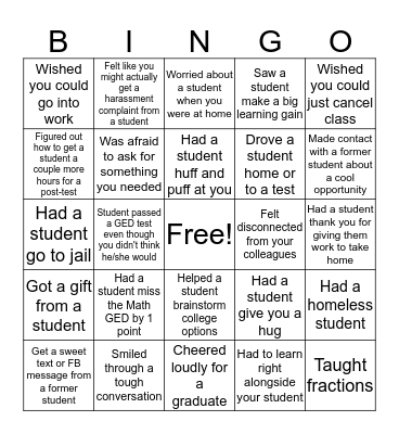 Adult Education Bingo Card