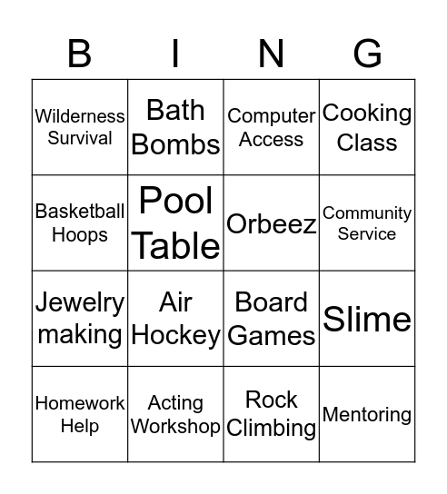 Brookline Teen Outreach  Bingo Card