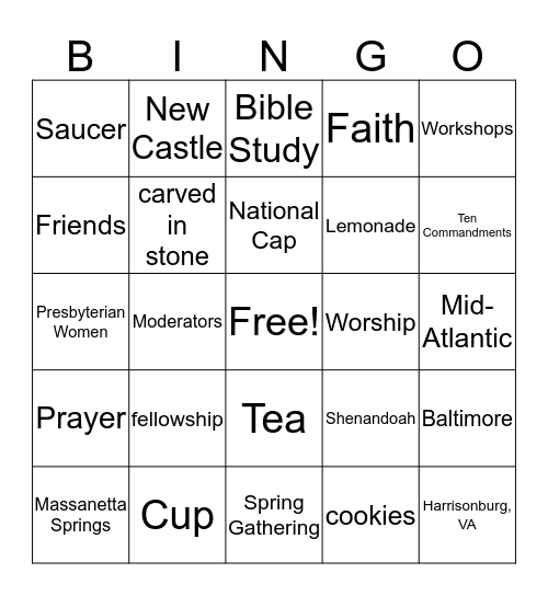 Presbyterian Women Tea Party  Bingo Card