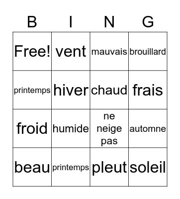 Weather Puzzle Bingo Card