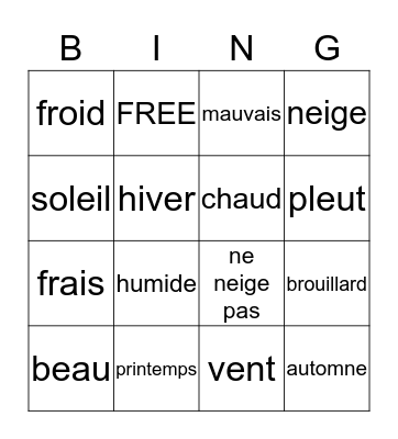 Weather Puzzle Bingo Card