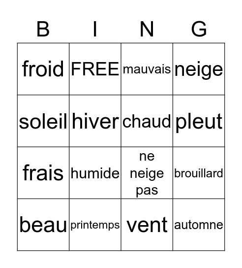 Weather Puzzle Bingo Card