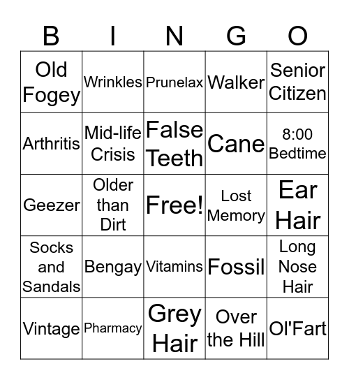 Getting Old Sucks! Bingo Card