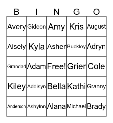 FAMILY NAMES Bingo Card