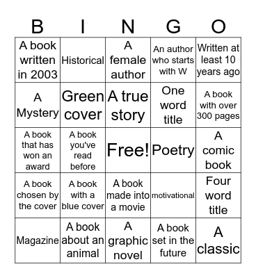 Summer Reading Challenge Bingo Card