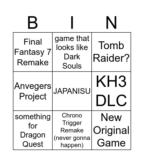 Square Enix Bingo Card