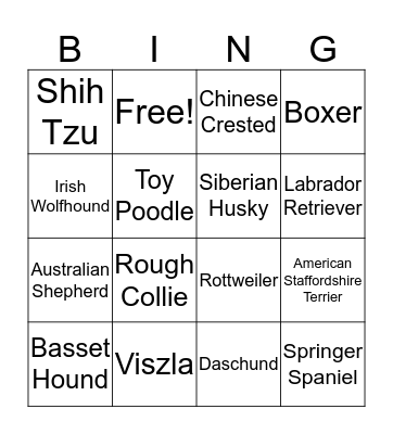 Dog Fair Bingo Card