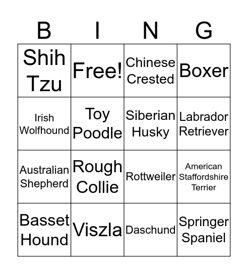Dog Fair Bingo Card