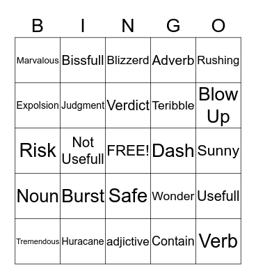 Vocabulary  Bingo Card