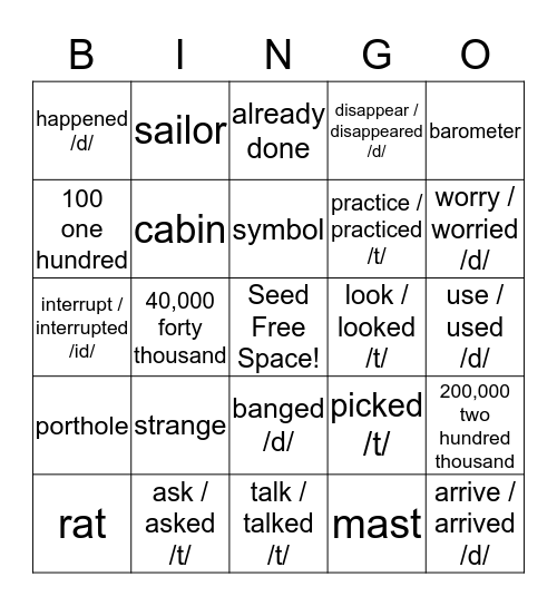 SM5b Unit 9 Vocabulary Bingo Card