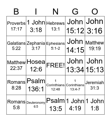 God's Love - Valentine's Day Bingo Card