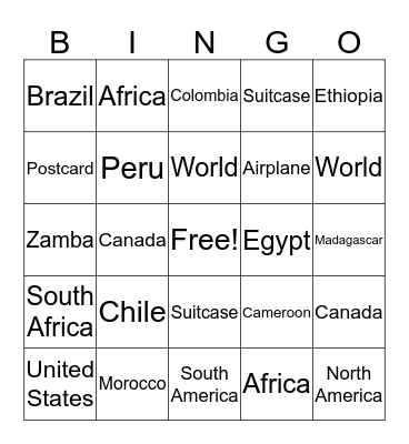 Around The World Bingo Card