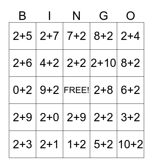 +2 Bingo Card