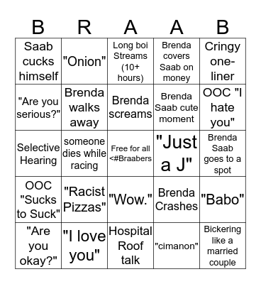 <#BRAAB Bingo  Bingo Card