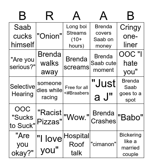 <#BRAAB Bingo  Bingo Card