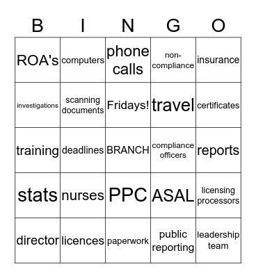 BRANCH BINGO Card