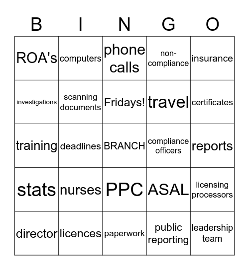 BRANCH BINGO Card