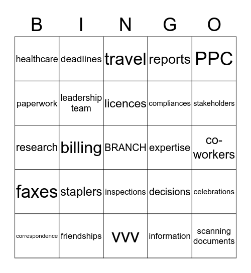 BRANCH BINGO Card
