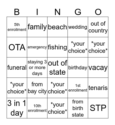 Enrollment Bingo Card