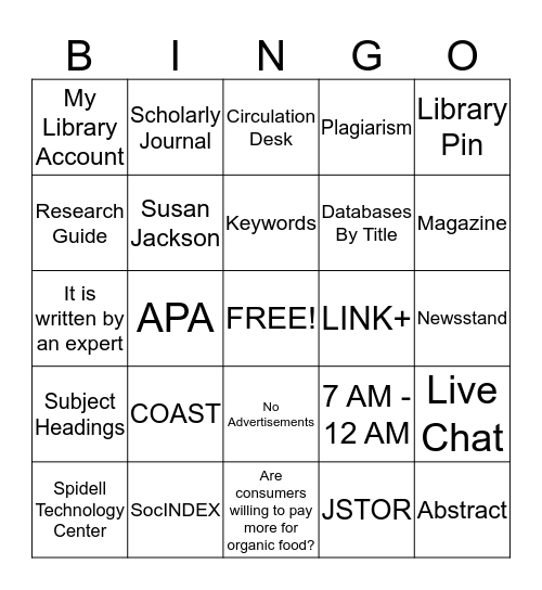 Library Bingo Card