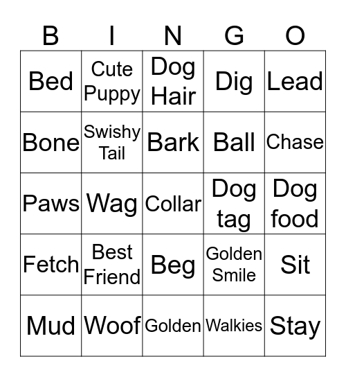 Golden Retriever Fun Day Bingo Card