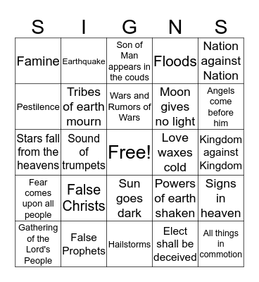 Signs of the Second Coming Bingo Card