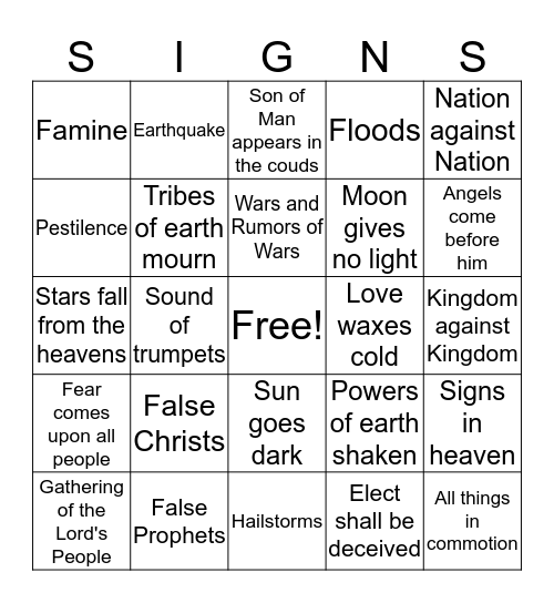 Signs of the Second Coming Bingo Card