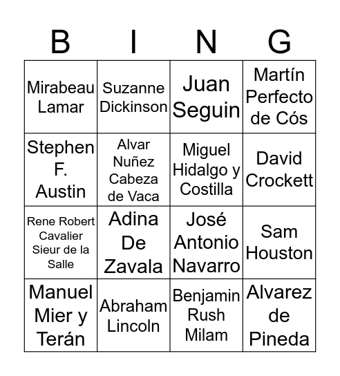 Texas Bingo Card