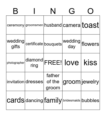 Wedding Shower Bingo Card