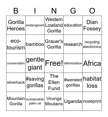 Gorilla Bingo Card
