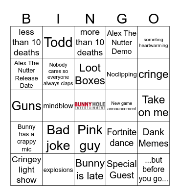 BunnyHole Entertainment E3 2019 BINGO Card