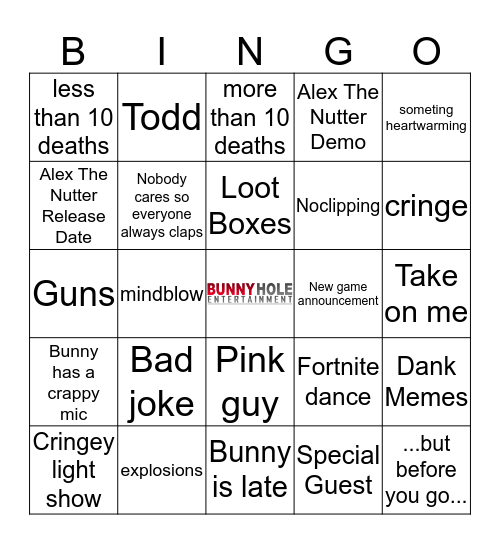 BunnyHole Entertainment E3 2019 BINGO Card