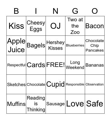 Happy Valentine's Day Bingo Card