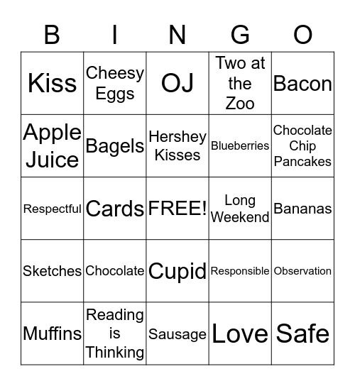 Happy Valentine's Day Bingo Card
